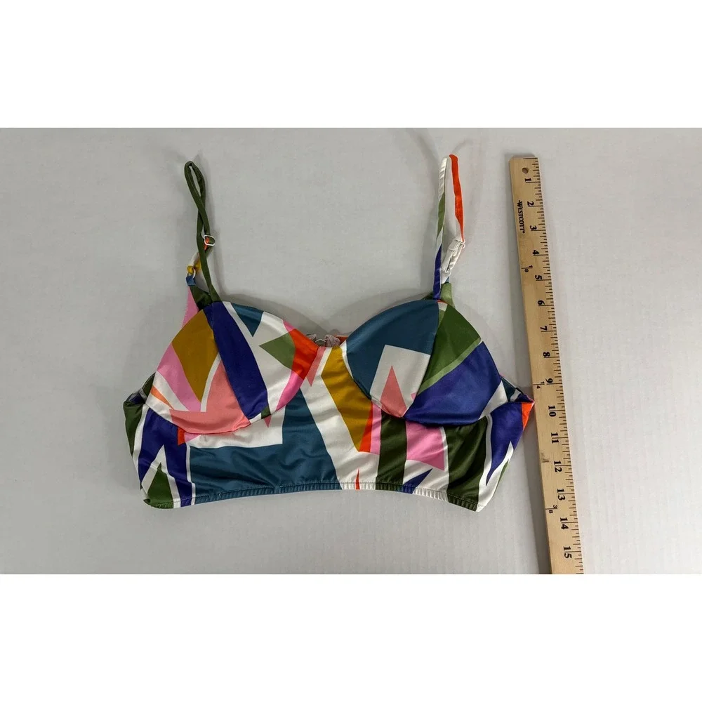 Fashion Nova 2 Piece‎ Set Geometric Abstract Duster & Bralette Multi Color Large